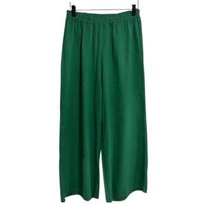 Green Wide Leg Linen Cotton Blend Elastic Waist Pants Made in Italy